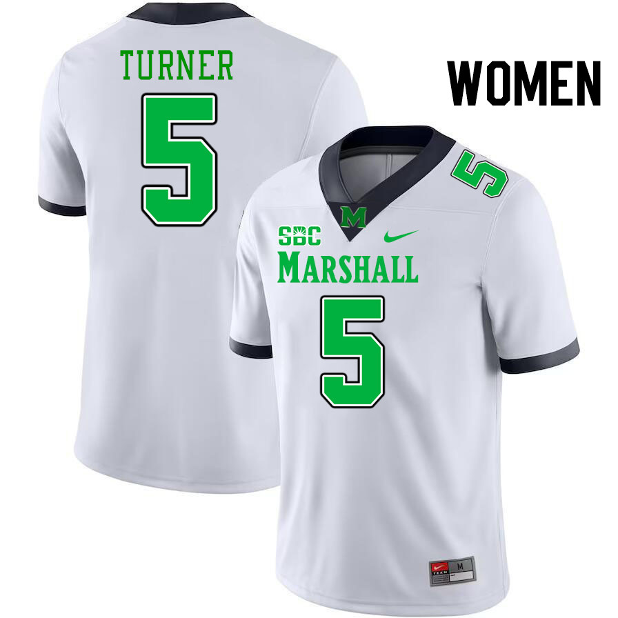 Women #5 A.J. Turner Marshall Thundering Herd SBC Conference College Football Jerseys Stitched-White